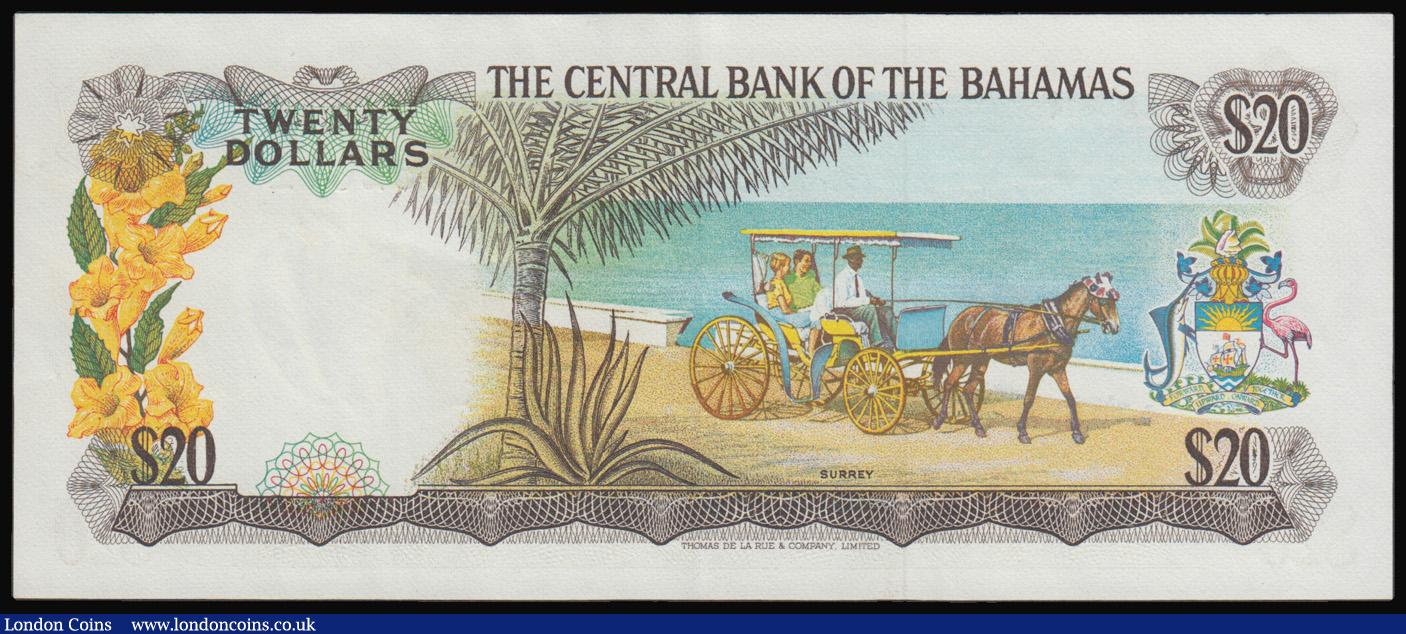London Coins : A193 : Lot 91 : Bahamas 20 Dollars ND(1974) the rarer Allen signature Pick 39b AU (light centre fold) and scarce