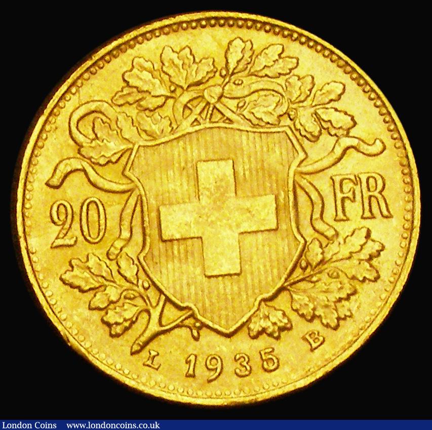 London Coins : A193 : Lot 929 : Switzerland 20 Francs 1935 LB KM#35.1 UNC