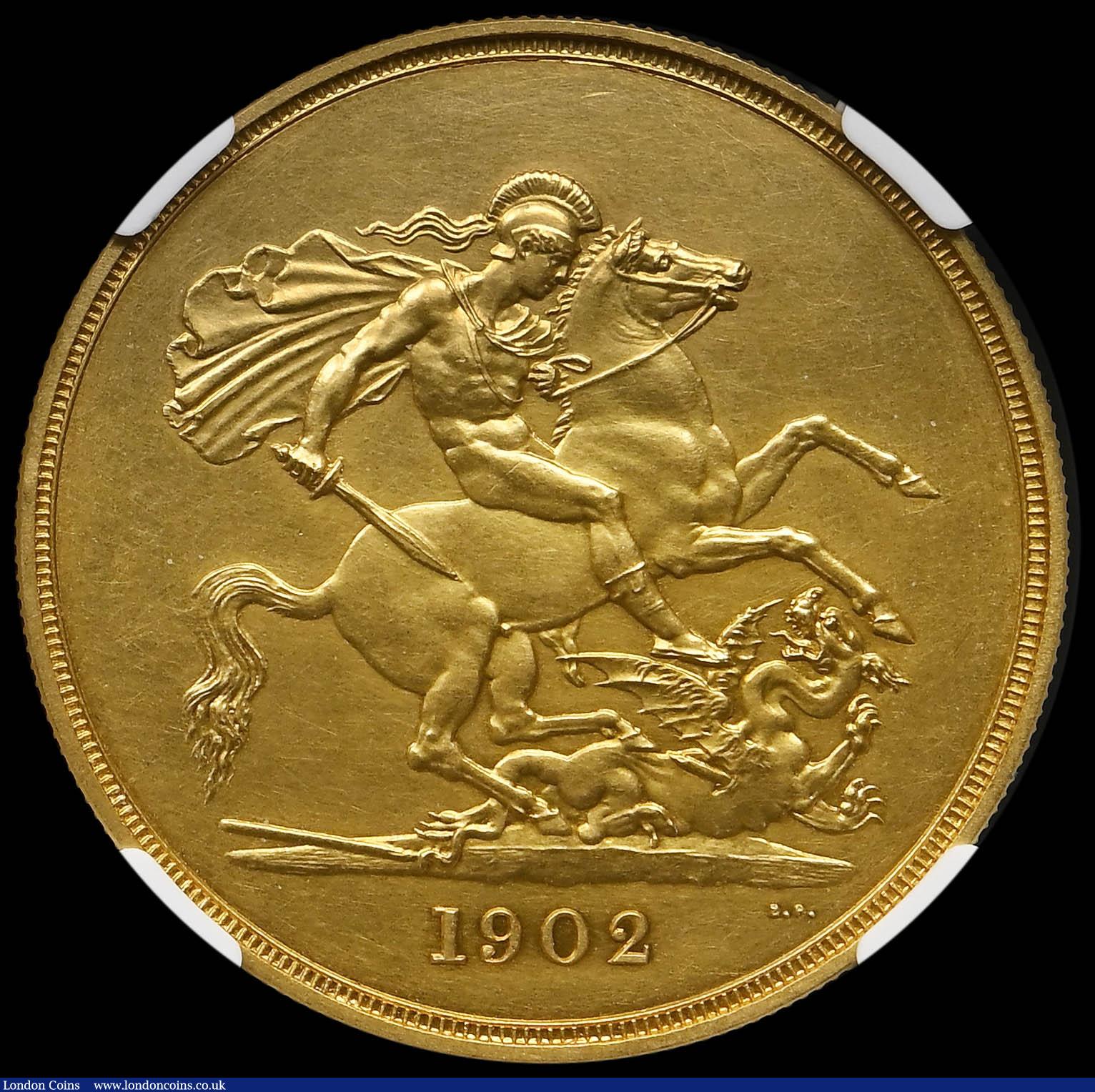 London Coins : A194 : Lot 1179 : Five Pounds 1902 Gold Matt Proof S.3966 in a NGC holder and graded PF60