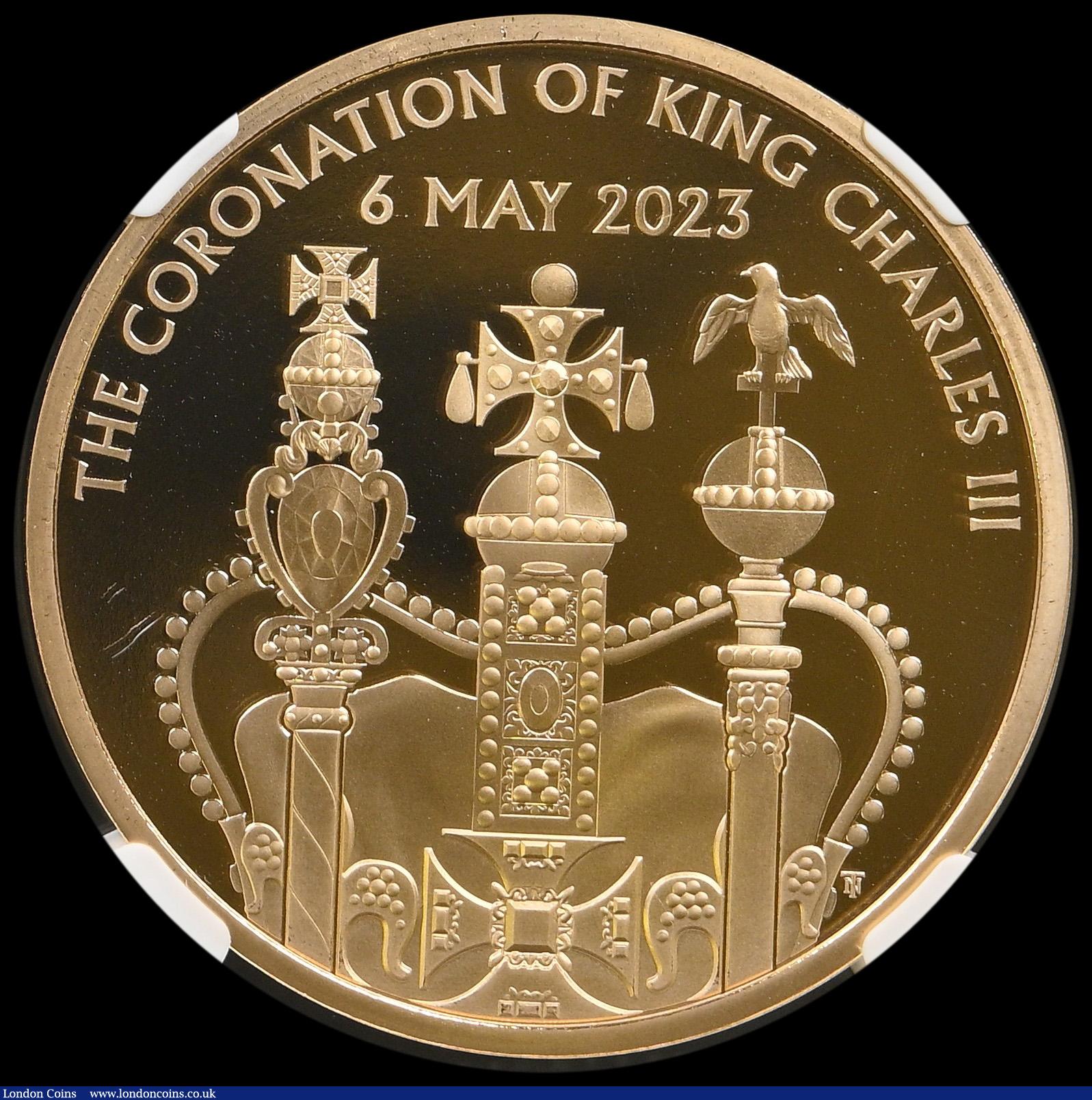 London Coins : A194 : Lot 1194 : Five Pounds 2023 Charles III Coronation Gold Proof NGC PF69 ULTRA CAMEO