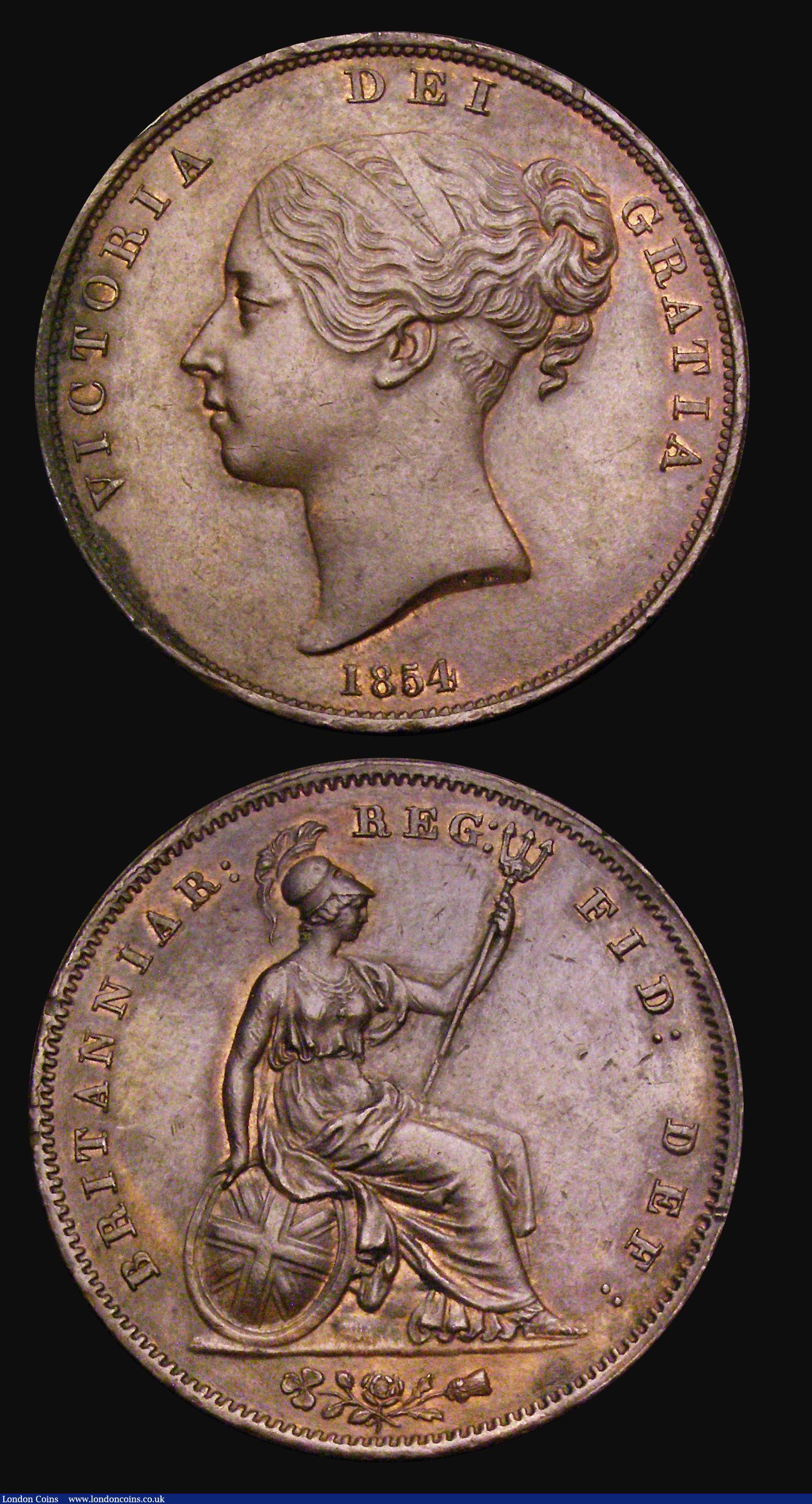 London Coins : A194 : Lot 1432 : Penny 1841 Peck 1484 No Colon after REG EF and 1854 Ornamental Trident, Peck 1507 Unc with traces of...