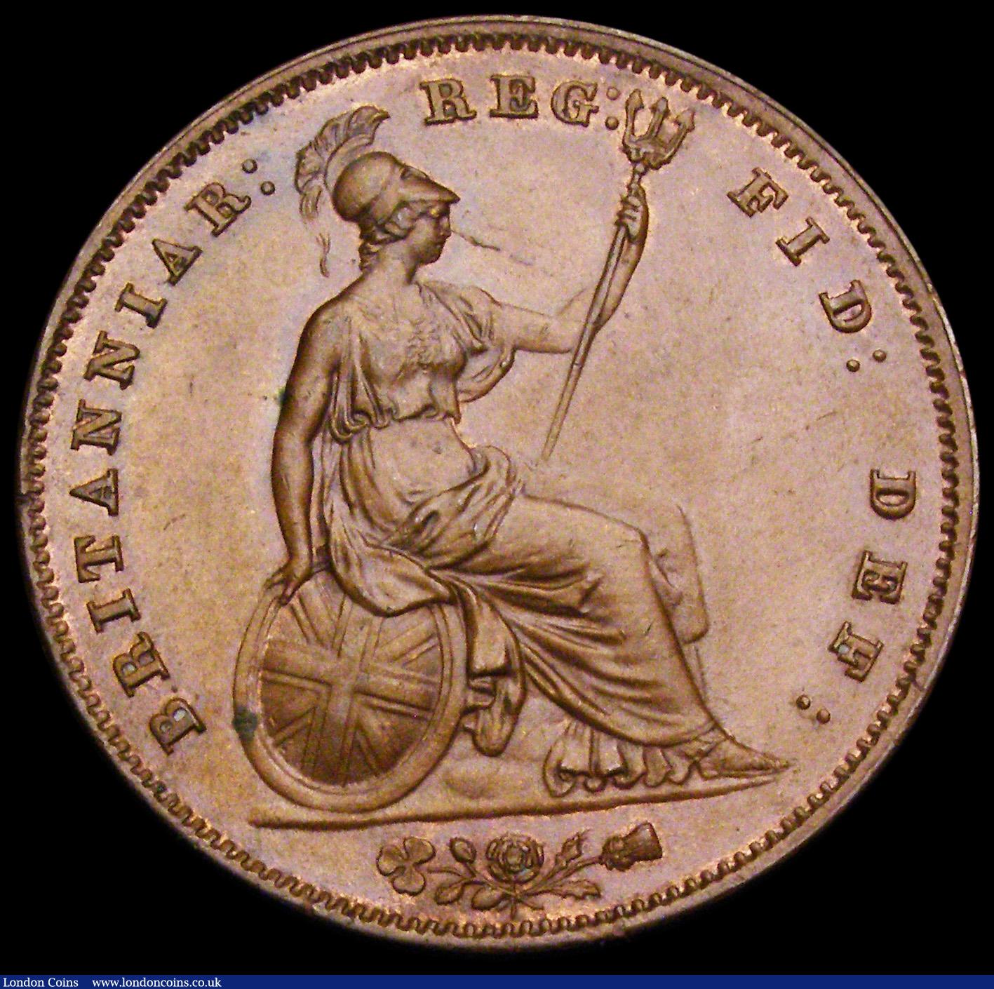 London Coins : A194 : Lot 1437 : Penny 1854 Ornamental Trident Peck 1507 UNC the date double struck