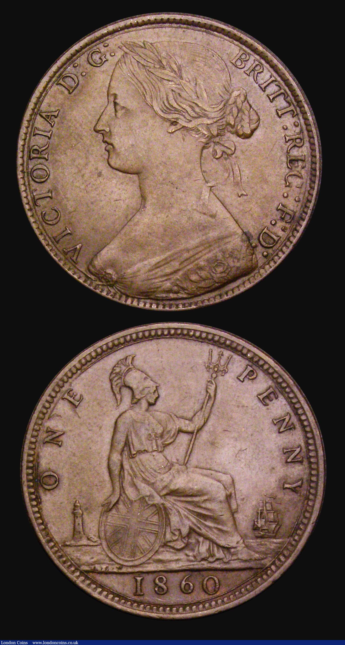 London Coins : A194 : Lot 1446 : Penny 1860 Freeman 16 dies 5+D VF Freeman 13 dies 3+D but with very little trace of the L.C.W both V...