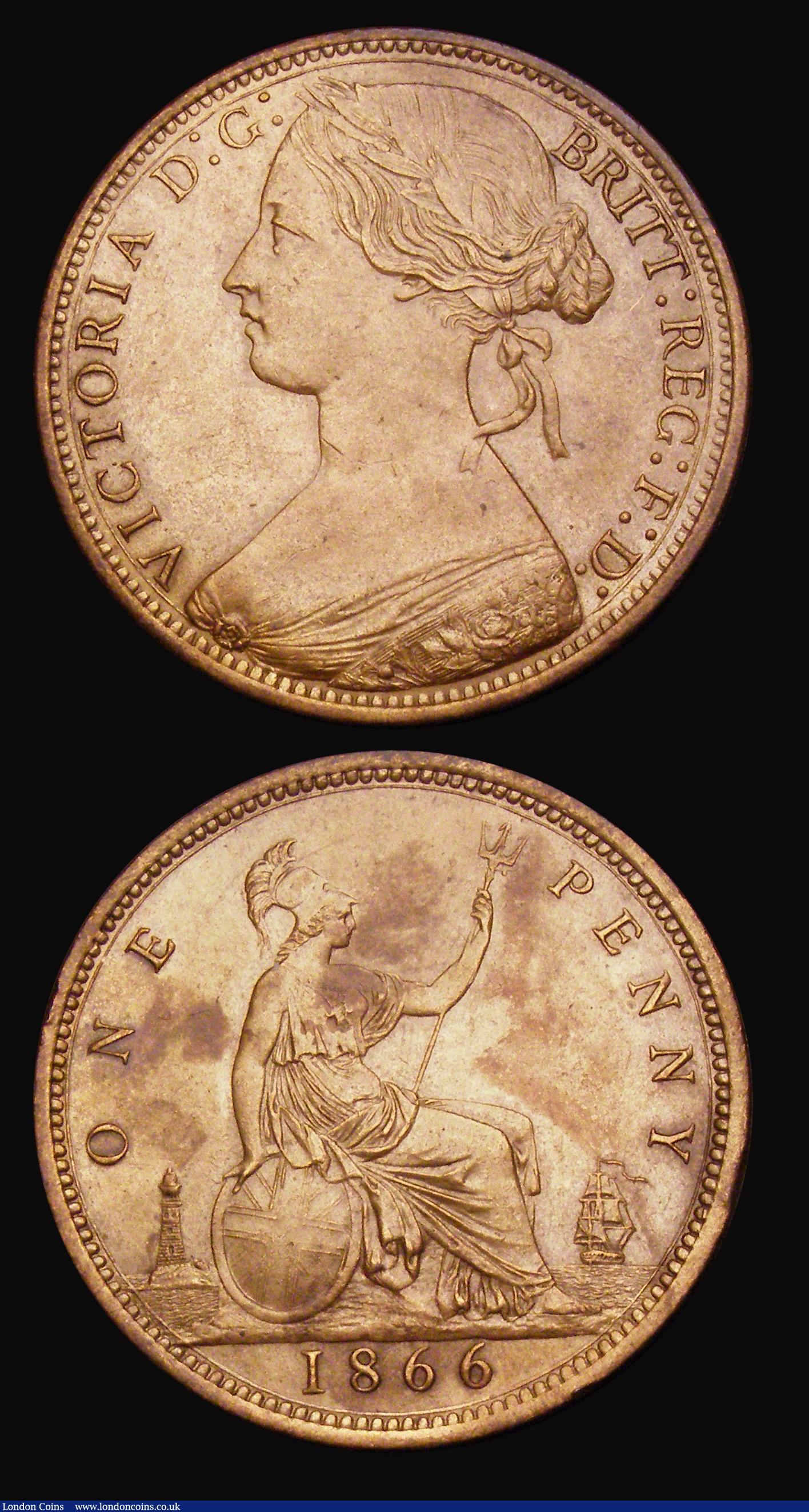 London Coins : A194 : Lot 1452 : Penny 1862 Freeman 39 dies 6+G UNC and 1866 AU both once cleaned
