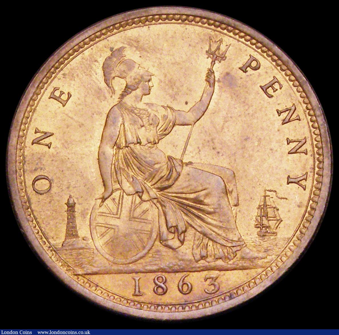 London Coins : A194 : Lot 1454 : Penny 1863 Freeman 42 dies 6+G Unc with good subdued lustre