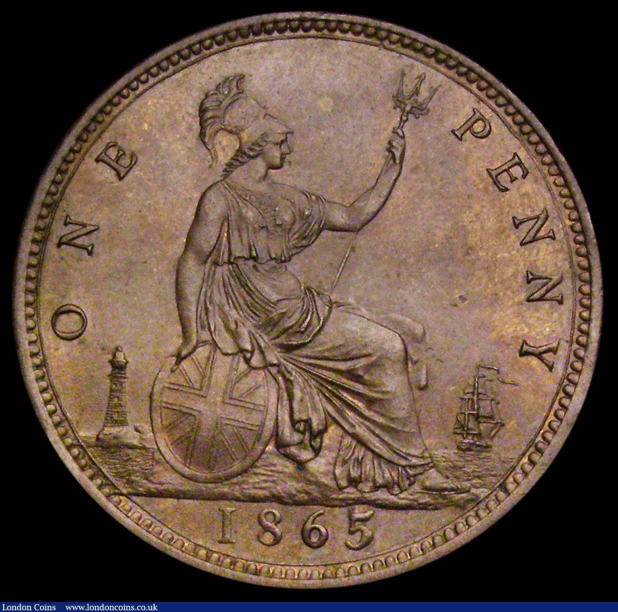 London Coins : A194 : Lot 1455 : Penny 1865 5 over 3 Freeman 51 dies 6+G Unc or near so and rare in this high grade