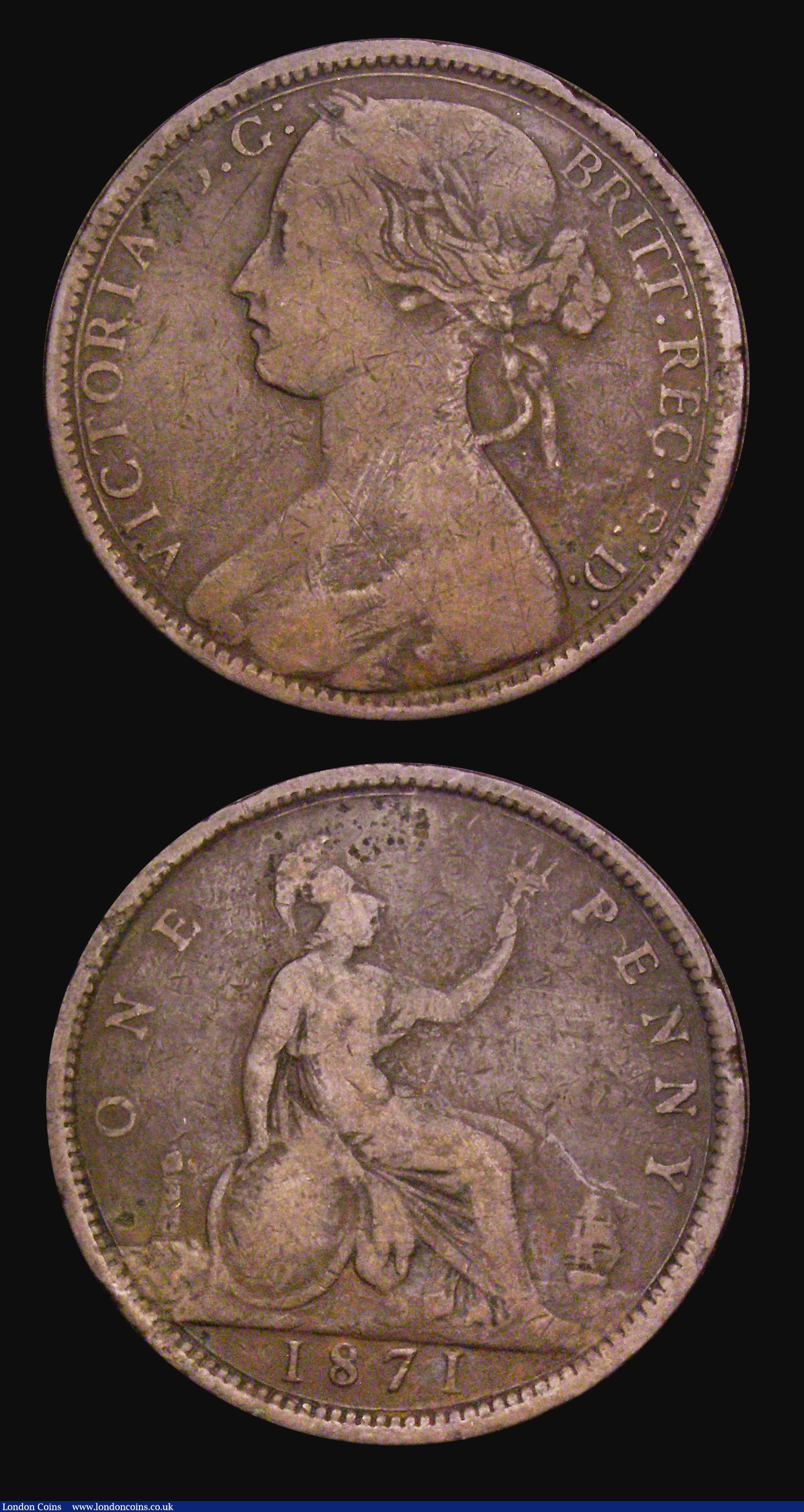 London Coins : A194 : Lot 1458 : Penny 1869 and 1871 the key dates both approaching Fine