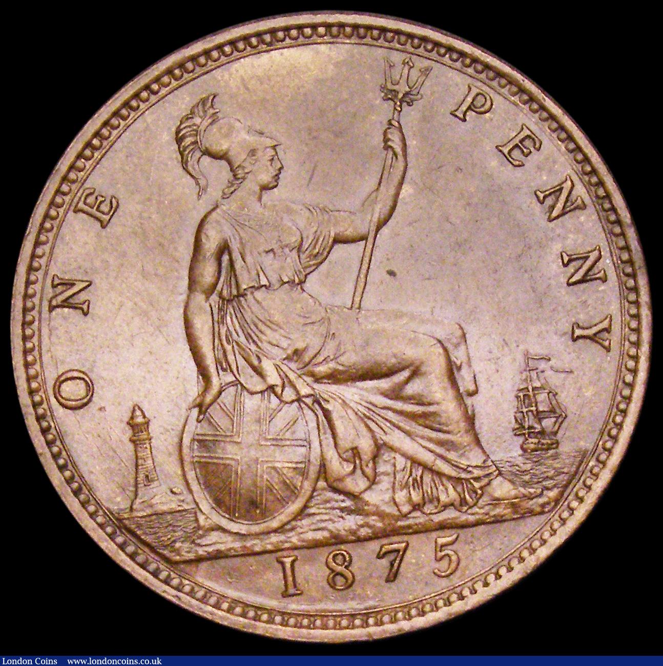 London Coins : A194 : Lot 1464 : Penny 1875 Dies 8+J Freeman 82 EF