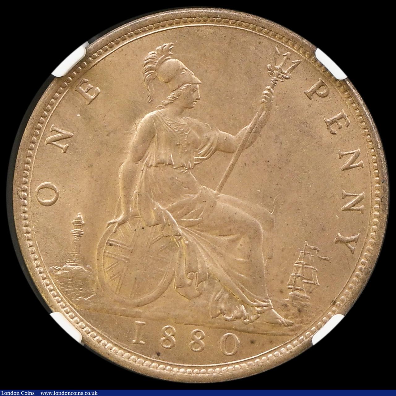 London Coins : A194 : Lot 1471 : Penny 1880 Freeman 101 dies 9+L NGC MS63 RB rare thus