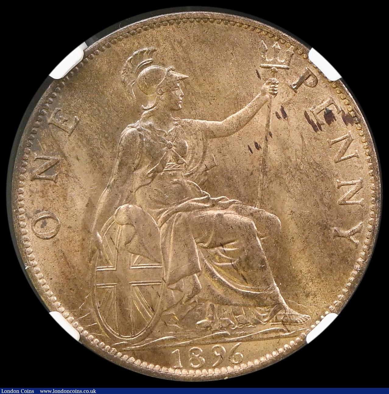 London Coins : A194 : Lot 1478 : Penny 1896 Freeman 143 dies 1+B UNC with near full lustre and graded MS63 RB by NGC