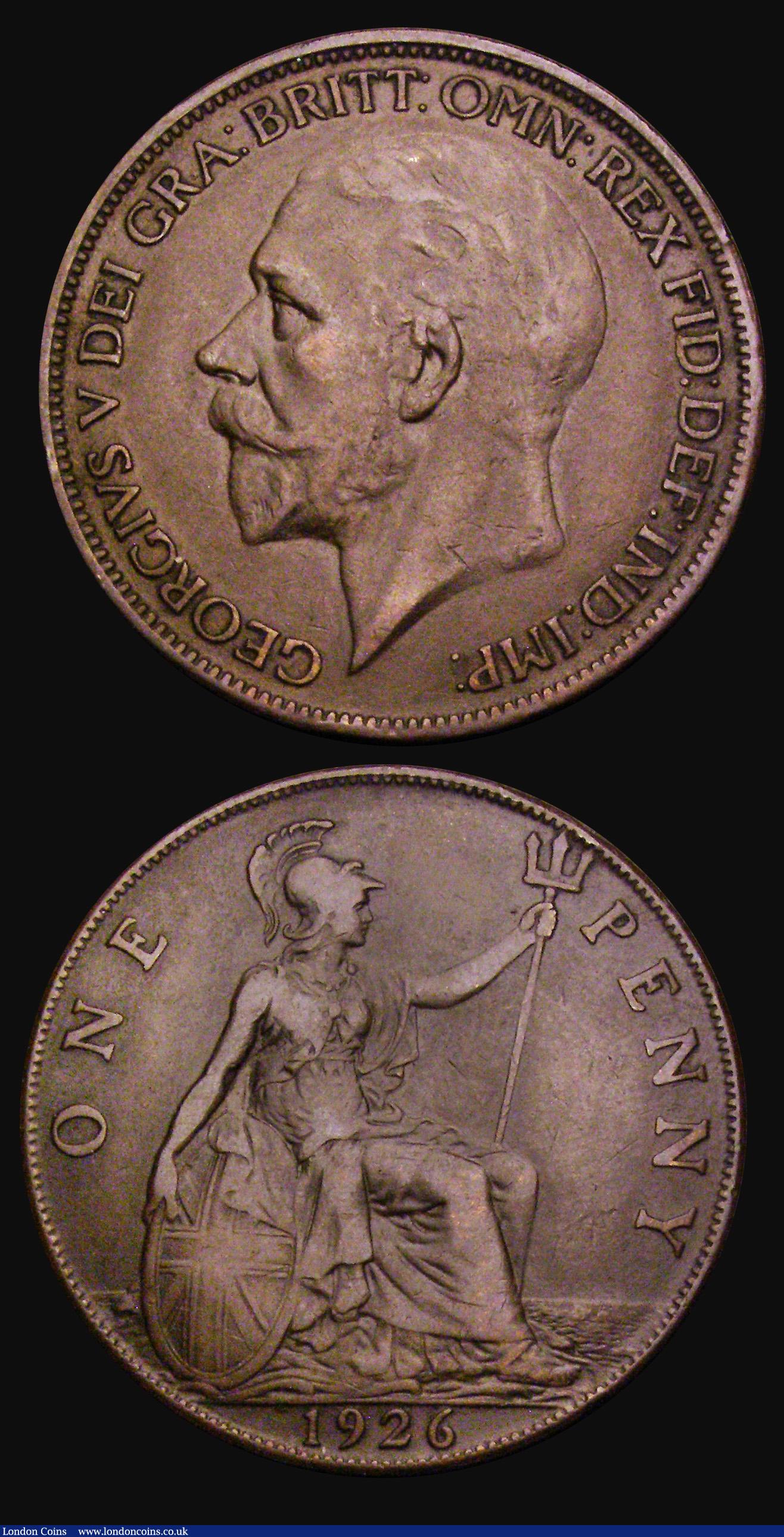 London Coins : A194 : Lot 1485 : Penny 1912H Freeman 173 dies 1+A Good VF perhaps once cleaned and Penny 1926 Modified Effigy Freeman...