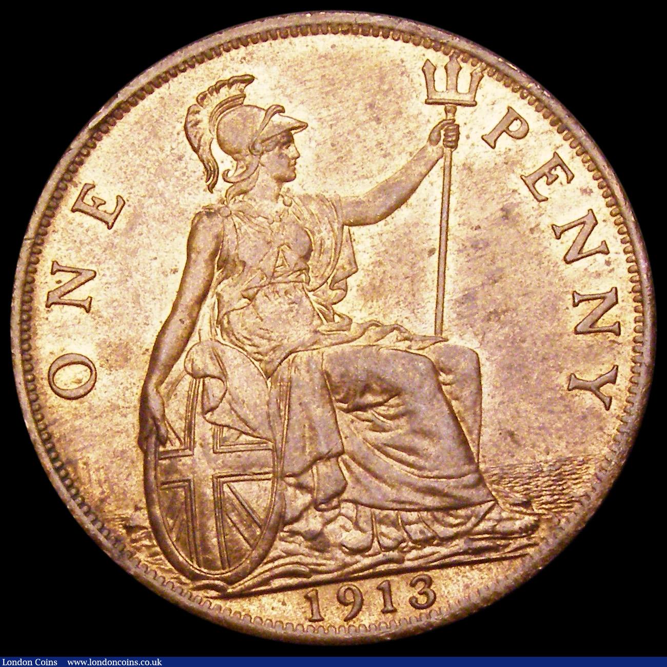 London Coins : A194 : Lot 1486 : Penny 1913 Freeman 174 dies 1+A UNC with good lustre, this a little uneven obverse