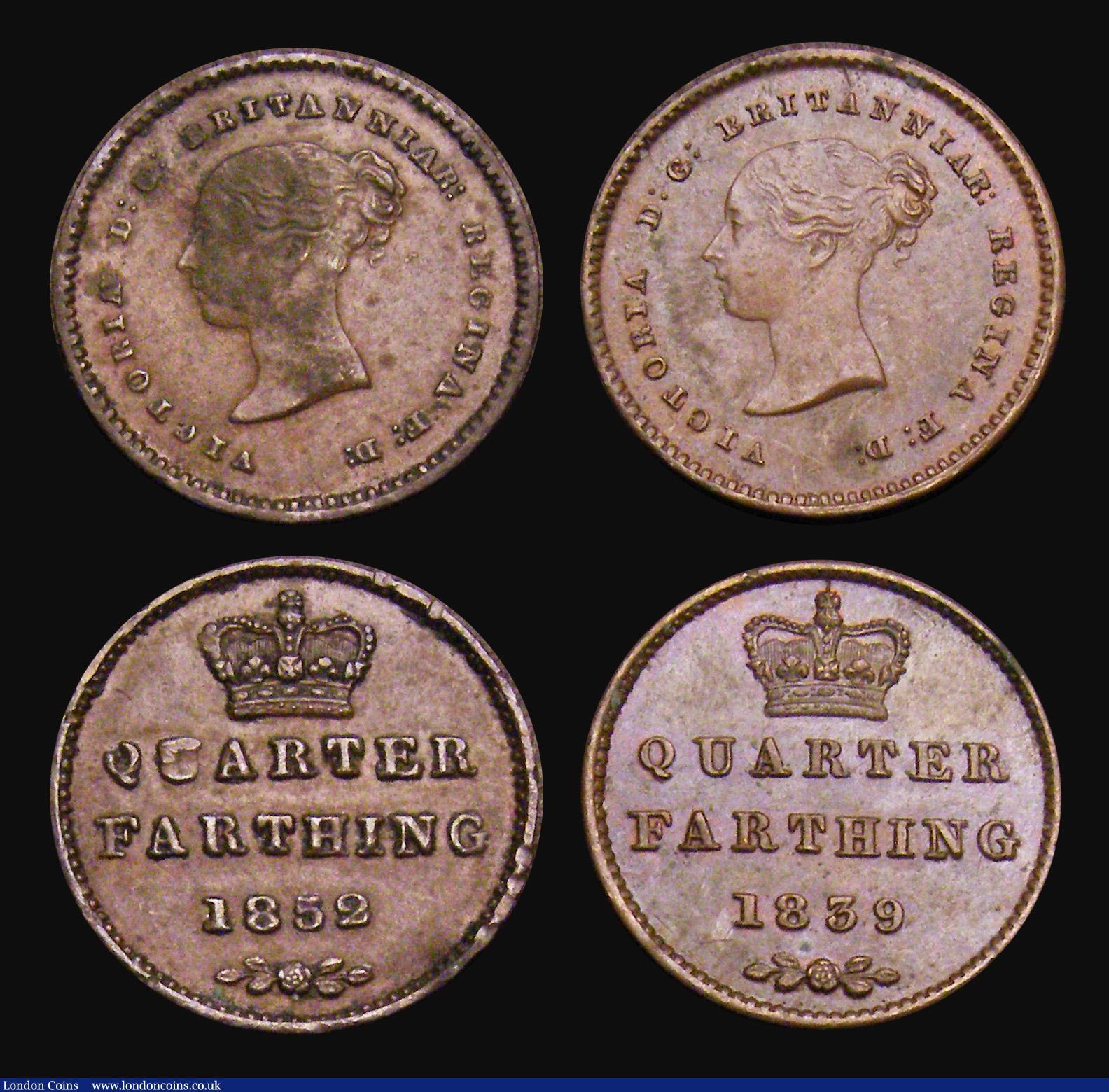 London Coins : A194 : Lot 1492 : Quarter Farthings 1839 GVF and 1852 Fine. Third Farthing 1844 VF