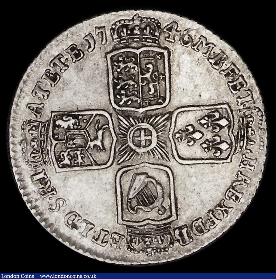 London Coins : A194 : Lot 1595 : Sixpence 1746 LIMA ESC 1618, Bull 1757 VF