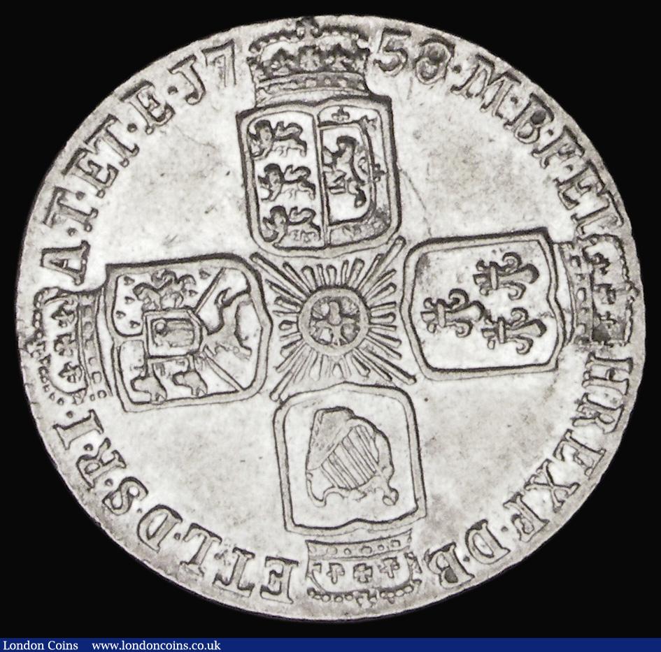 London Coins : A194 : Lot 1598 : Sixpence 1758 the 8 overstruck the underlying digit unclear, does not appear to be a 7, as ESC 1623,...