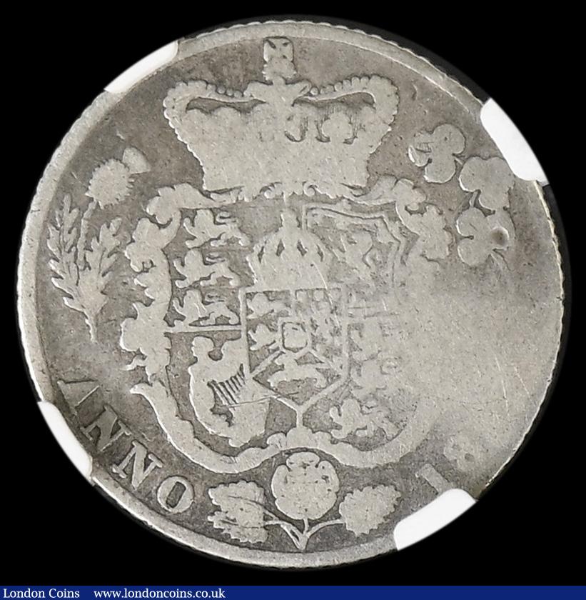 London Coins : A194 : Lot 1602 : Sixpence 1821 the rare BBITANNIAR error, Bull 2424 ESC 1656 NGC AG3, seldom offered in any grade