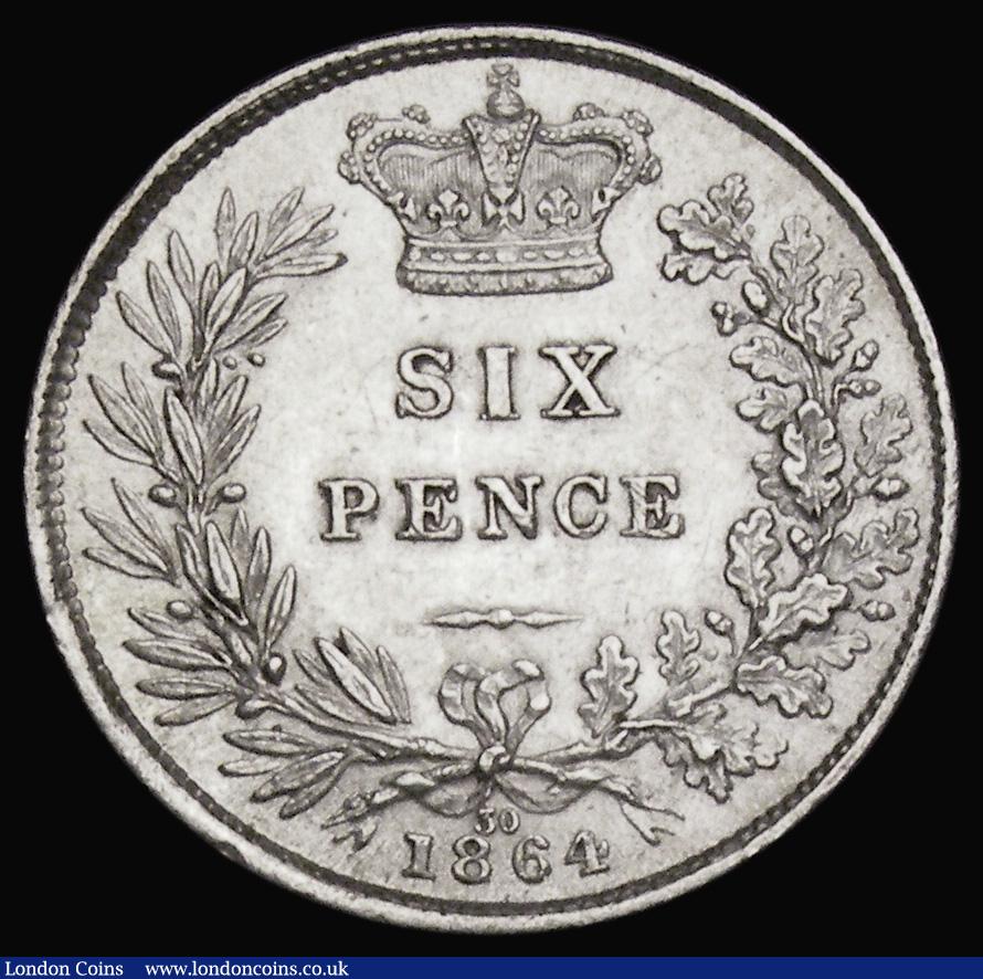 London Coins : A194 : Lot 1608 : Sixpence 1864 Small date, 4 with upper serif only, ESC 1713, Bull 3211, Davies 1066, Die Number 30 A...