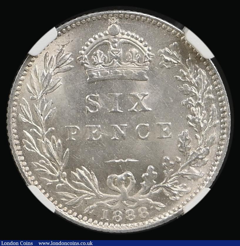 London Coins : A194 : Lot 1614 : Sixpence 1888 Bull 3277 Unc and graded MS64 by NGC