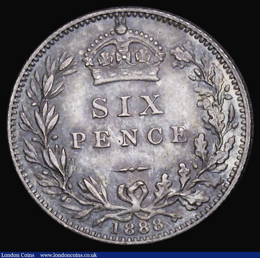 London Coins : A194 : Lot 1615 : Sixpence 1888 ESC 1756, Bull 3277 UNC with an even and pleasing old tone