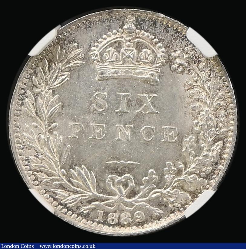 London Coins : A194 : Lot 1616 : Sixpence 1889 ESC 1757, Bull 3279 Choice Unc and graded MS63 by NGC