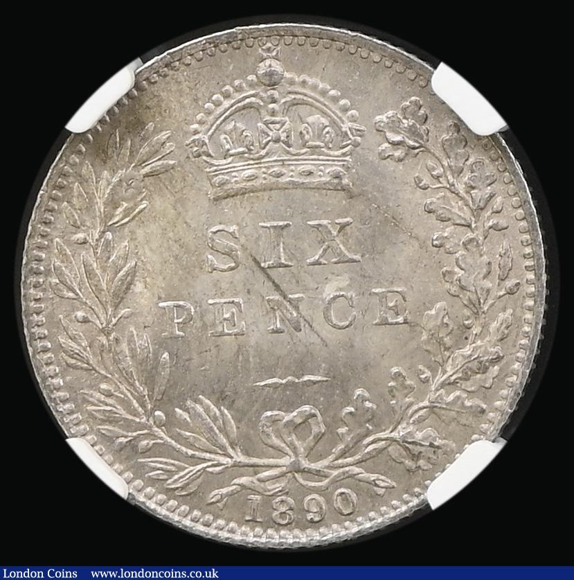 London Coins : A194 : Lot 1617 : Sixpence 1890 Bull 3280 Unc and Choice and graded MS64 by NGC