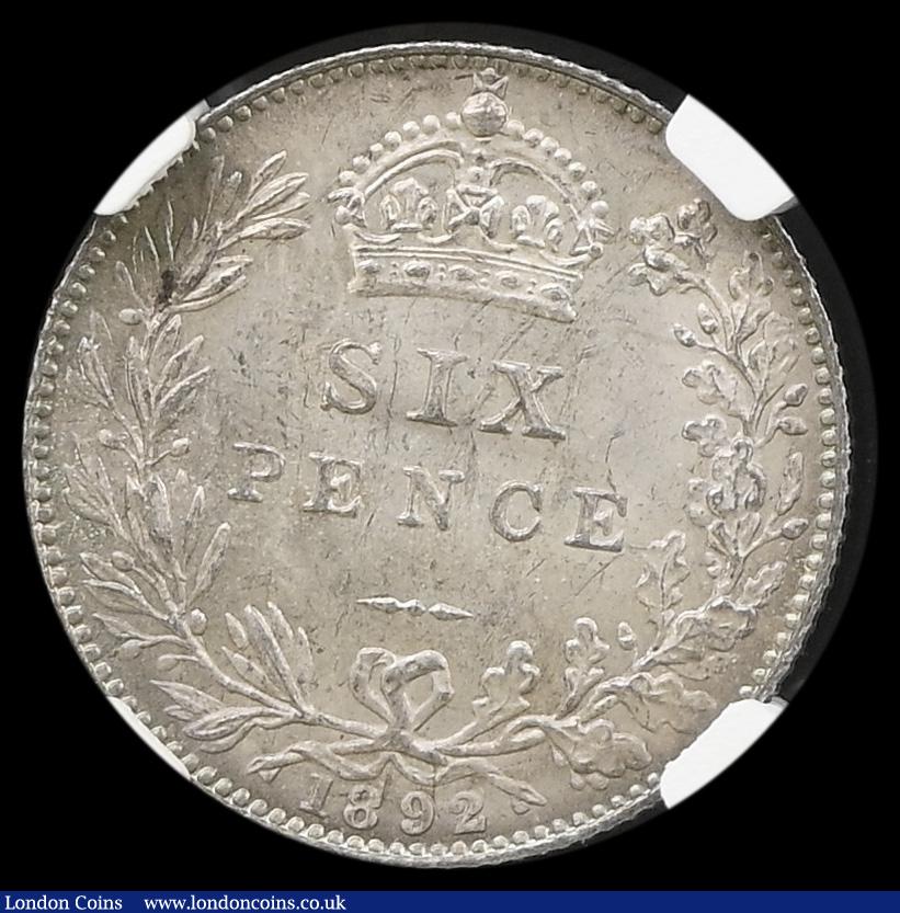 London Coins : A194 : Lot 1618 : Sixpence 1892 Bull 3283 NGC MS63