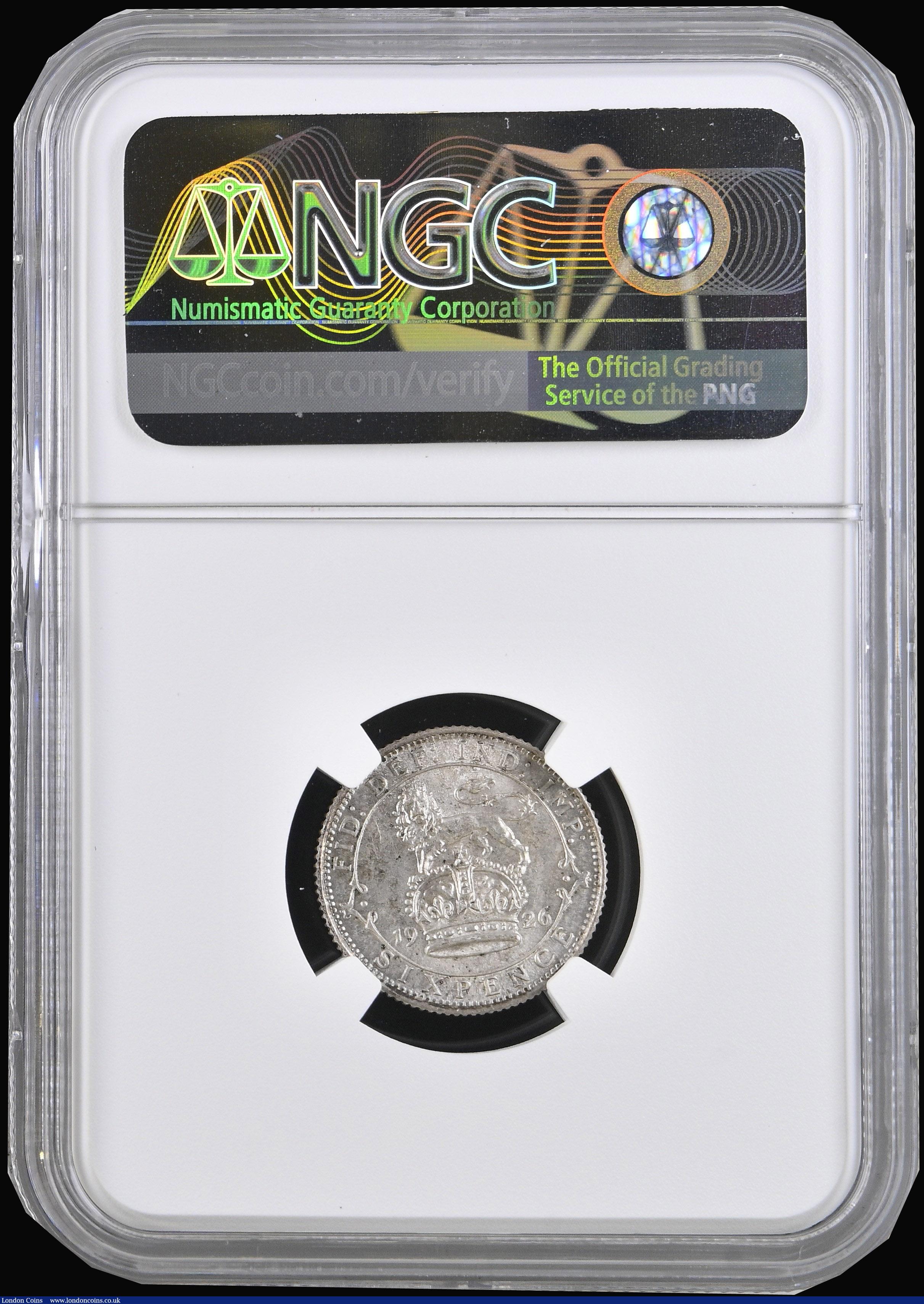 London Coins : A194 : Lot 1632 : Sixpence 1926 Modified Effigy ESC 1814, Bull 3895 NGC MS64