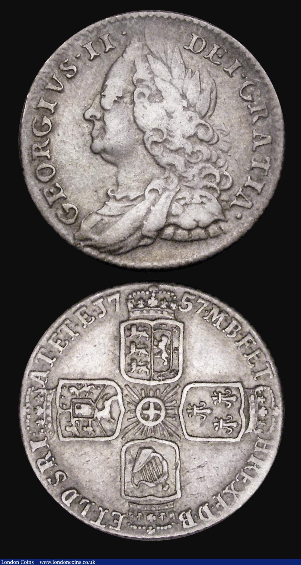 London Coins : A194 : Lot 1635 : Sixpences (2) 1697 EF but with very haymarking both sides and 1757 VF