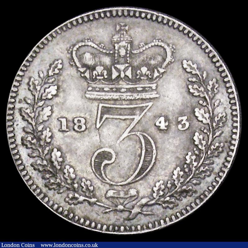 London Coins : A194 : Lot 1734 : Threepence 1843 as ESC 2053, Bull 3369 Good VF the reverse nicely toned
