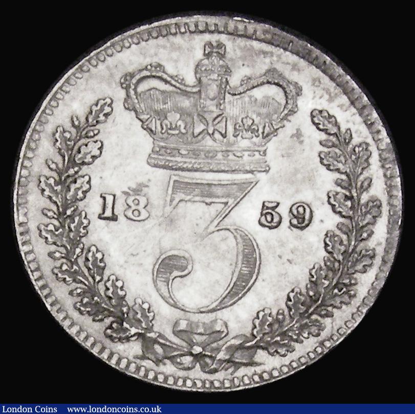 London Coins : A194 : Lot 1737 : Threepence 1859 5 and 9 double struck, ESC 2066, Bull 3394, Davies 1273 dies 1A, UNC