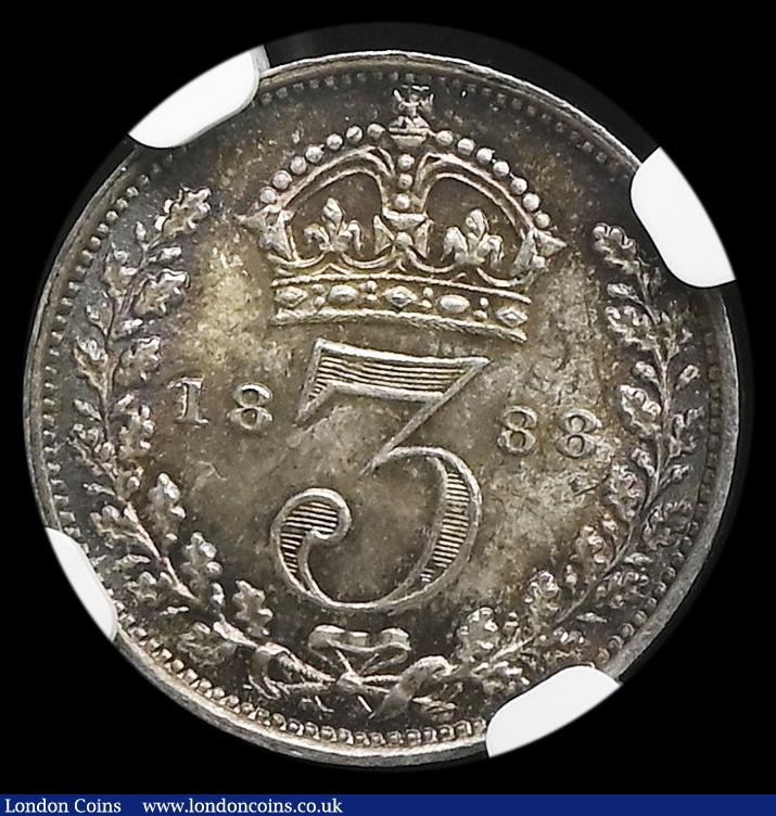 London Coins : A194 : Lot 1746 : Threepence 1888 ESC 2098 UNC with a choice tone and graded MS64 by NGC