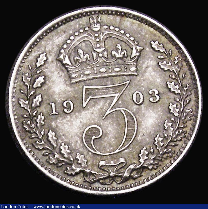 London Coins : A194 : Lot 1754 : Threepence 1903 New ESC 3619, Old ESC 2116, Choice UNC colourfully toned