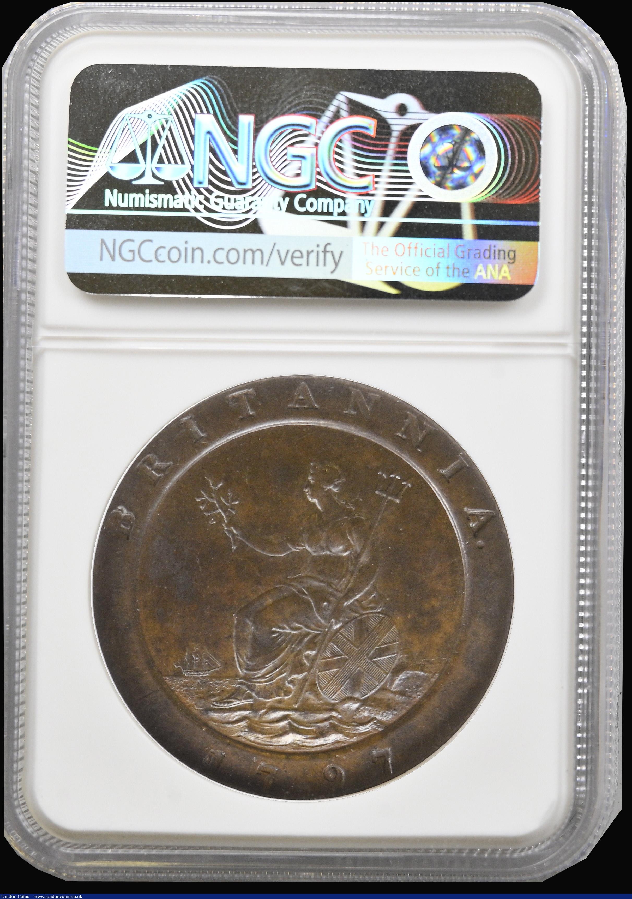 London Coins : A194 : Lot 1772 : Twopence 1797 Peck 1077 NGC MS62BN a type seldom seen in MS grades