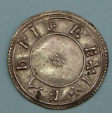 London Coins : A122 : Lot 1272 : Penny Eadwig (955-959) rosette mule. EADWIG REX I, rosette of pellets. R. Moneyers name across f...