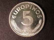 London Coins : A122 : Lot 1347 : Europa Federated States 5 Europinos 1952 X#17 Silver Proof nFDC