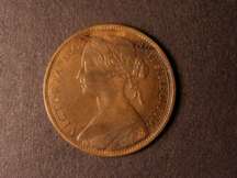 London Coins : A124 : Lot 712 : Penny 1869 Freeman 59 dies 6+G VF with some weakness on the shield as often on this date