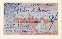 London Coins : A126 : Lot 315 : Jersey 2 shillings issued 1941-42, No.125059, German occupation WW2, Pick3a, UNC