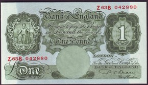 London Coins : A128 : Lot 185 : One pound Beale B268 prefix Z63B last sub-series issued 1950, almost UNC