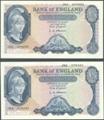 London Coins : A129 : Lot 149 : ERROR £5 O'Brien B280 (2) Helmeted Britannia issued 1961, both notes have identical serial...