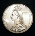 London Coins : A129 : Lot 2365 : Great Britain INA Fantasy Pattern Crowns (90) 1887 Obverse Jubilee Head after J.E.Boehm Reverse Stan...