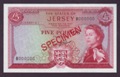 London Coins : A132 : Lot 414 : Jersey £5 Specimen, QE2 portrait, issued 1963 serial B000000, Clennet signature (s...