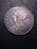 London Coins : A133 : Lot 243 : Crown 1708E ESC 106 NVF with a dent on the obverse on the portrait