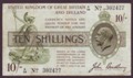 London Coins : A134 : Lot 149 : Treasury 10 shillings Bradbury T18 issued 1918 serial A/20 302427, (No. with dash), pressed ...