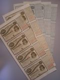 London Coins : A134 : Lot 81 : U.S.A., State of Louisiana, act of 1880, 5 x uncut sheets of 4 notes of $5 each,...