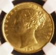 London Coins : A143 : Lot 2723 : Sovereign 1871 Shield Marsh 55 Die Number 30 NGC MS63 we grade UNC or near so with contact marks and...