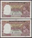 London Coins : A144 : Lot 232 : Burma 5 rupees (2) a consecutive numbered pair issued 1945, KGVI portrait, series P/30, Military Adm...