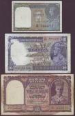 London Coins : A144 : Lot 255 : India (3) KGV 10 rupee issued 1935 series P/20 891281 Pick16b cleaned Fine plus KGVI 1 rupee Pick25a...