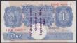 London Coins : A145 : Lot 59 : One Pound blue Peppiatt B249A, Guernsey overprint 2Withdrawn from circulation September 18th 1941.&q...