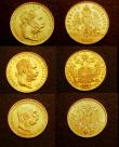 London Coins : A146 : Lot 1046 : Austria Gold Restrikes (3) Ducat 1915 KM#2267 Lustrous UNC, 10 Corona 1912 KM#2816 UNC, 8 Florins (2...