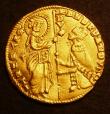 London Coins : A146 : Lot 1270 : Italy - Venice Andrew Dandolo (1324-54) gold Ducat. Doge kneeling before St. Mark. R. Christ nimbate...